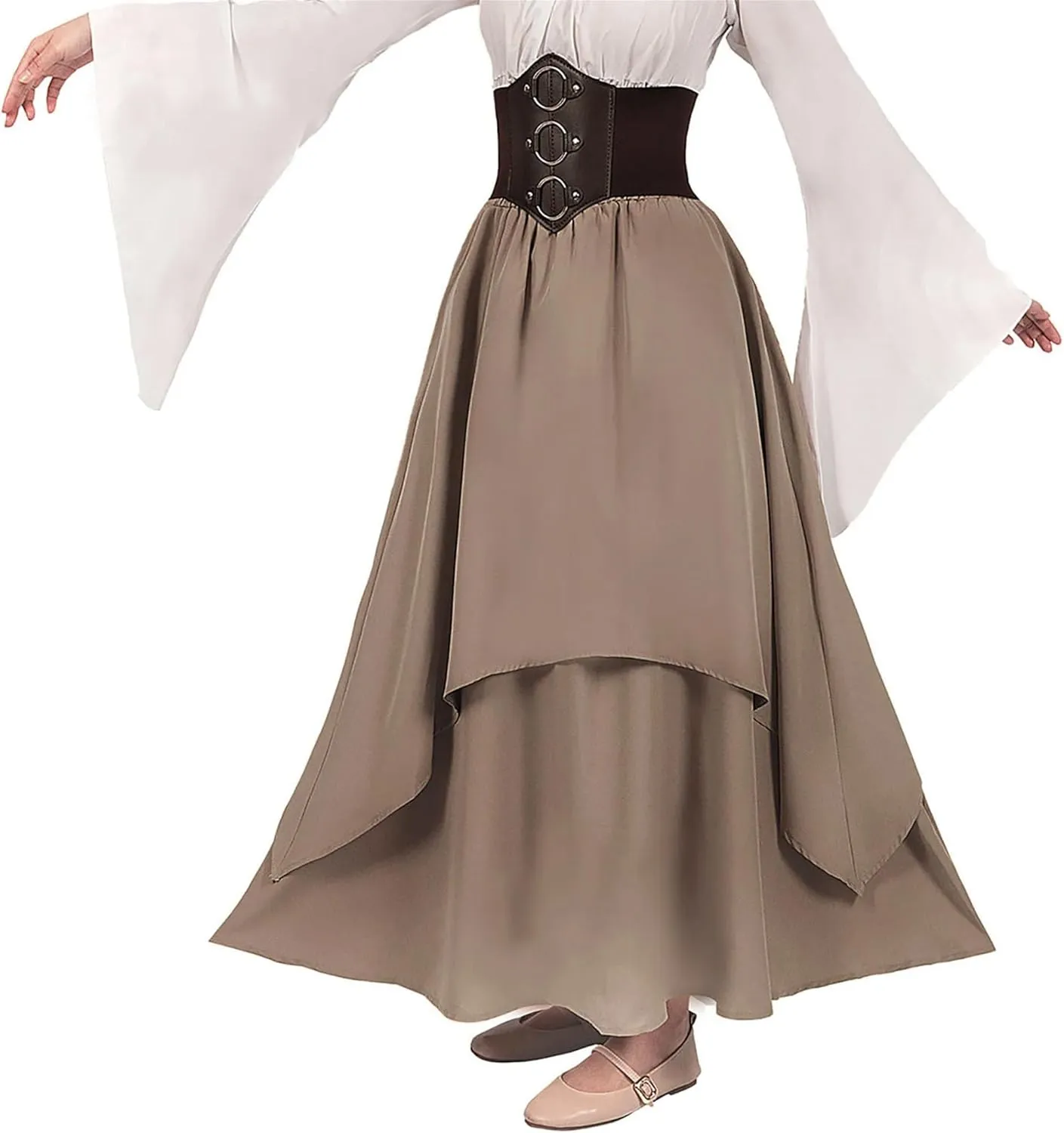 Women's Gothic High-Low Corset Skirts High Waisted Elastic Tiered A-Line Maxi Skirt for Party Prom