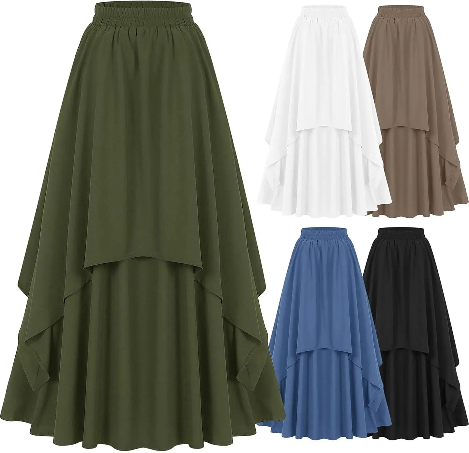 Women's Gothic High-Low Corset Skirts High Waisted Elastic Tiered A-Line Maxi Skirt for Party Prom