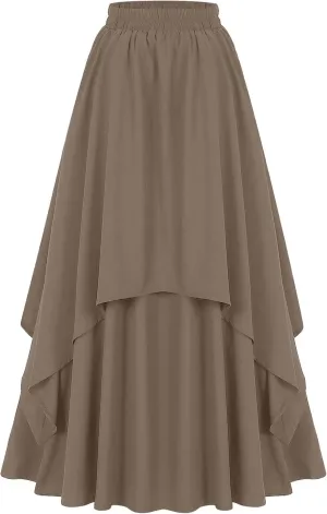 Women's Gothic High-Low Corset Skirts High Waisted Elastic Tiered A-Line Maxi Skirt for Party Prom
