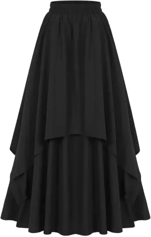 Women's Irregular Flowy Tiered Midi Skirt - Adjustable High Waisted A-Line Swing Skirt, Ruffle Trim Casual Beach Boho Dress