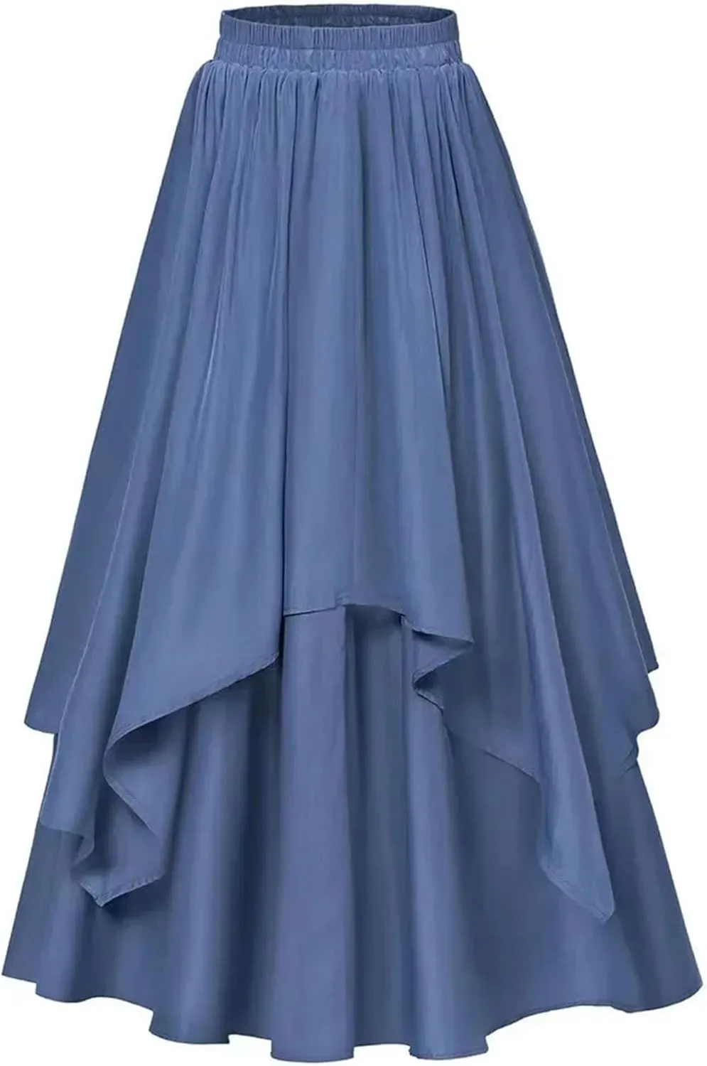 Women's Irregular Flowy Tiered Midi Skirt - Adjustable High Waisted A-Line Swing Skirt, Ruffle Trim Casual Beach Boho Dress