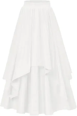 Women's Irregular Flowy Tiered Midi Skirt - Adjustable High Waisted A-Line Swing Skirt, Ruffle Trim Casual Beach Boho Dress