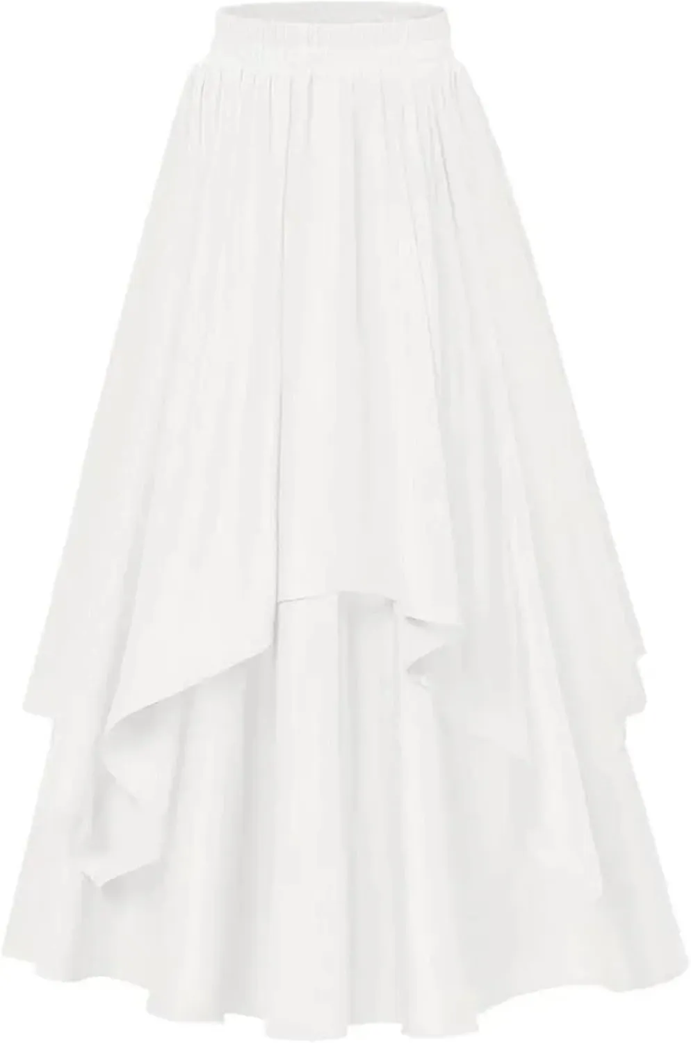 Women's Irregular Flowy Tiered Midi Skirt - Adjustable High Waisted A-Line Swing Skirt, Ruffle Trim Casual Beach Boho Dress
