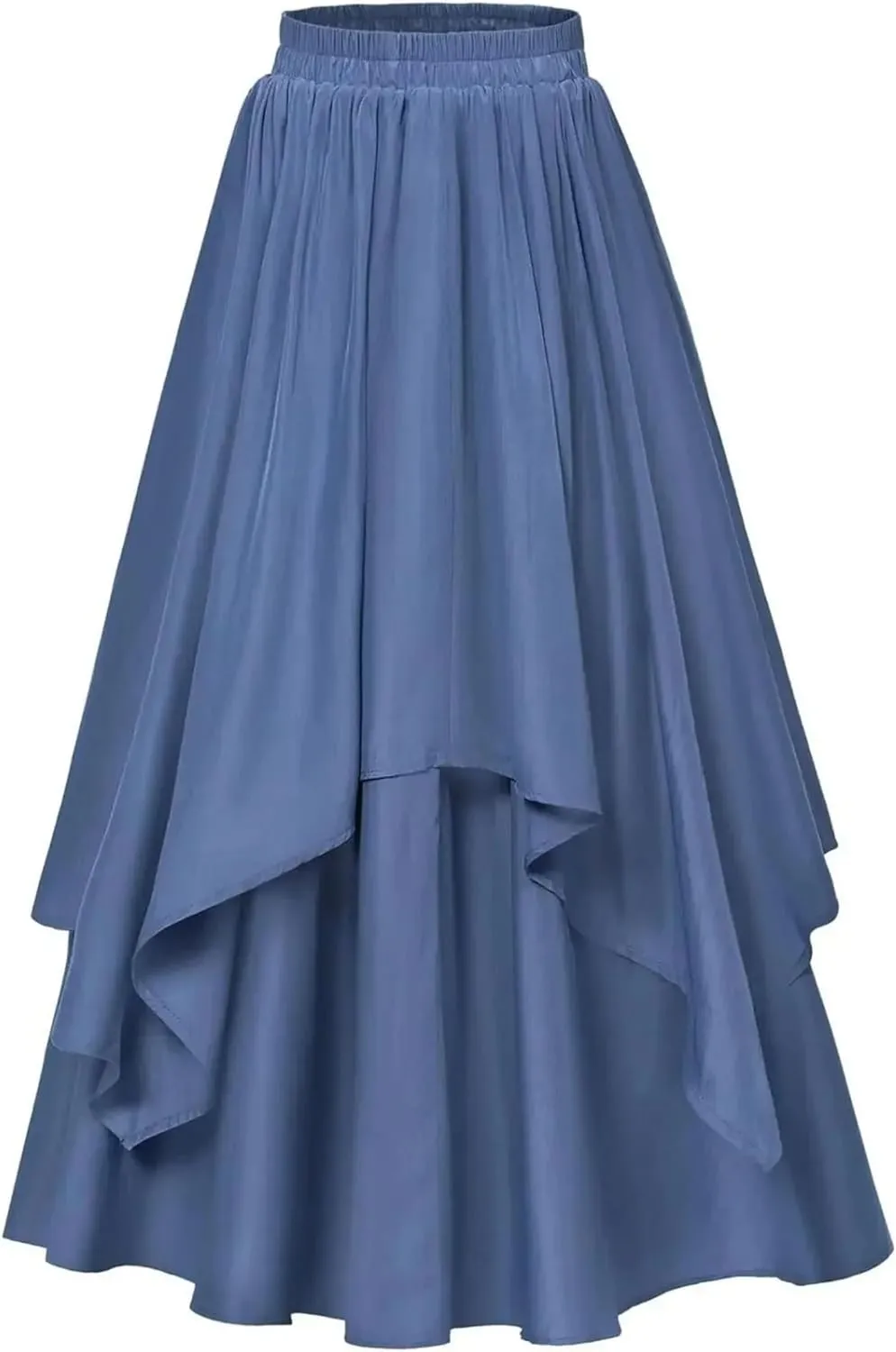 Women's Irregular Flowy Tiered Midi Skirt - Adjustable High Waisted A-Line Swing Skirt, Ruffle Trim Casual Beach Boho Dress