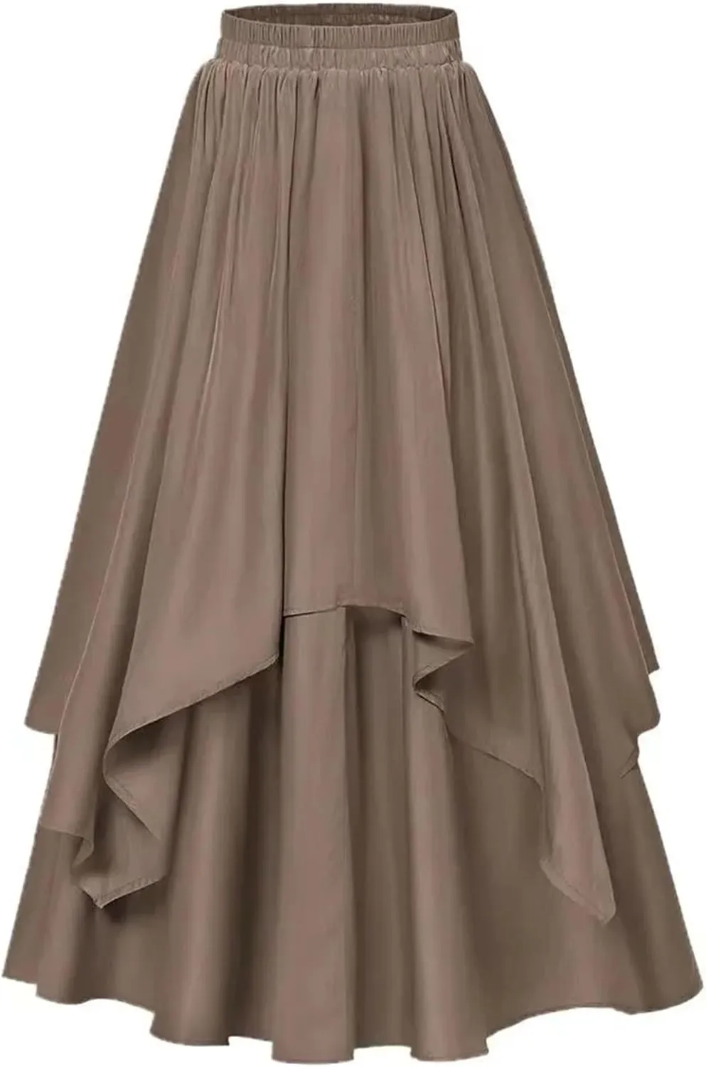 Women's Irregular Flowy Tiered Midi Skirt - Adjustable High Waisted A-Line Swing Skirt, Ruffle Trim Casual Beach Boho Dress