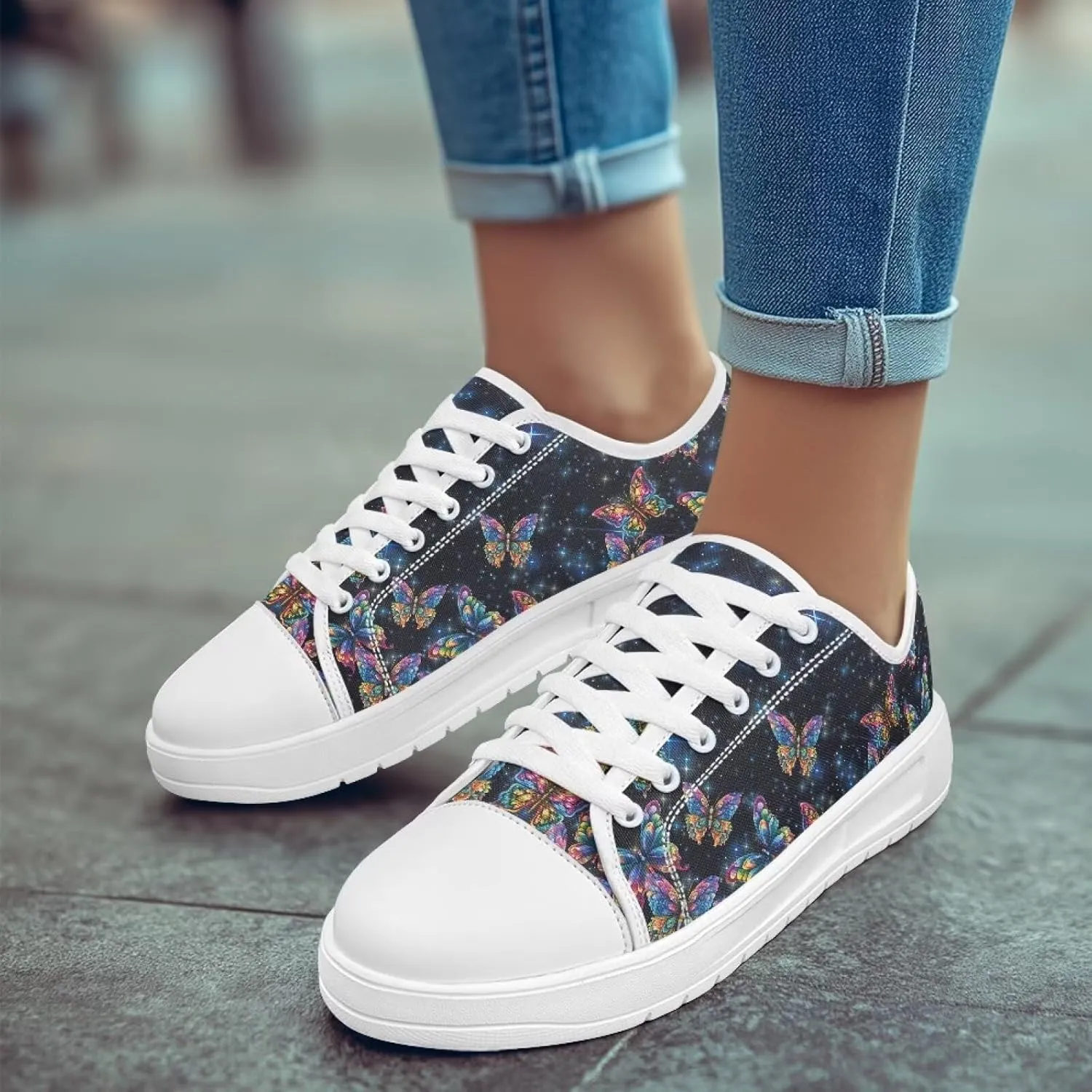 Women's Lace Up Low Top Canvas Shoes Fashion Casual Round Toe Sneakers Hands Free No Laces Barefoot Shoes US5.5-13.5