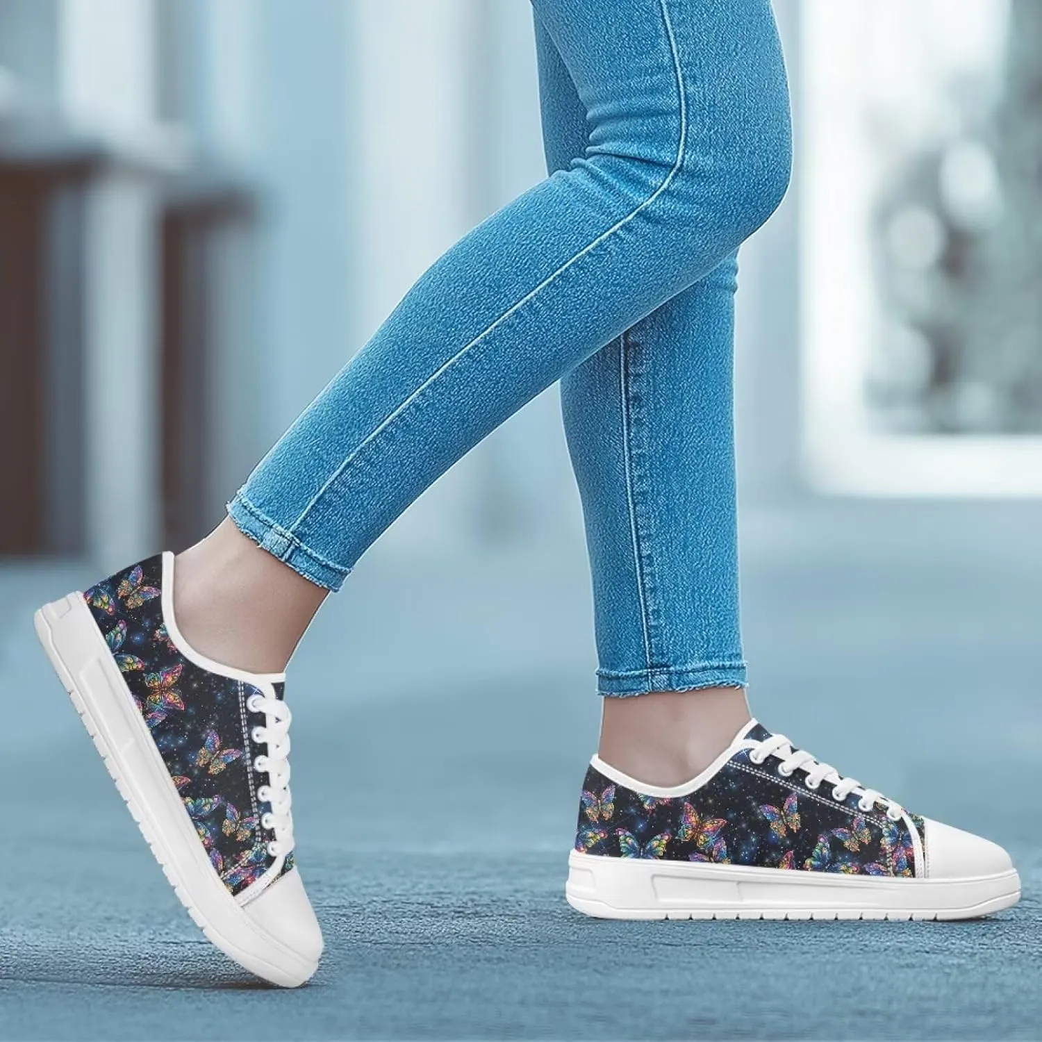 Women's Lace Up Low Top Canvas Shoes Fashion Casual Round Toe Sneakers Hands Free No Laces Barefoot Shoes US5.5-13.5