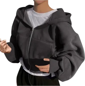 Womens Lightweight Cropped Zip Up Hoodies Long Sleeve Casual Sweatshirts Trendy Y2k Crop Tops Casual Cute Jackets