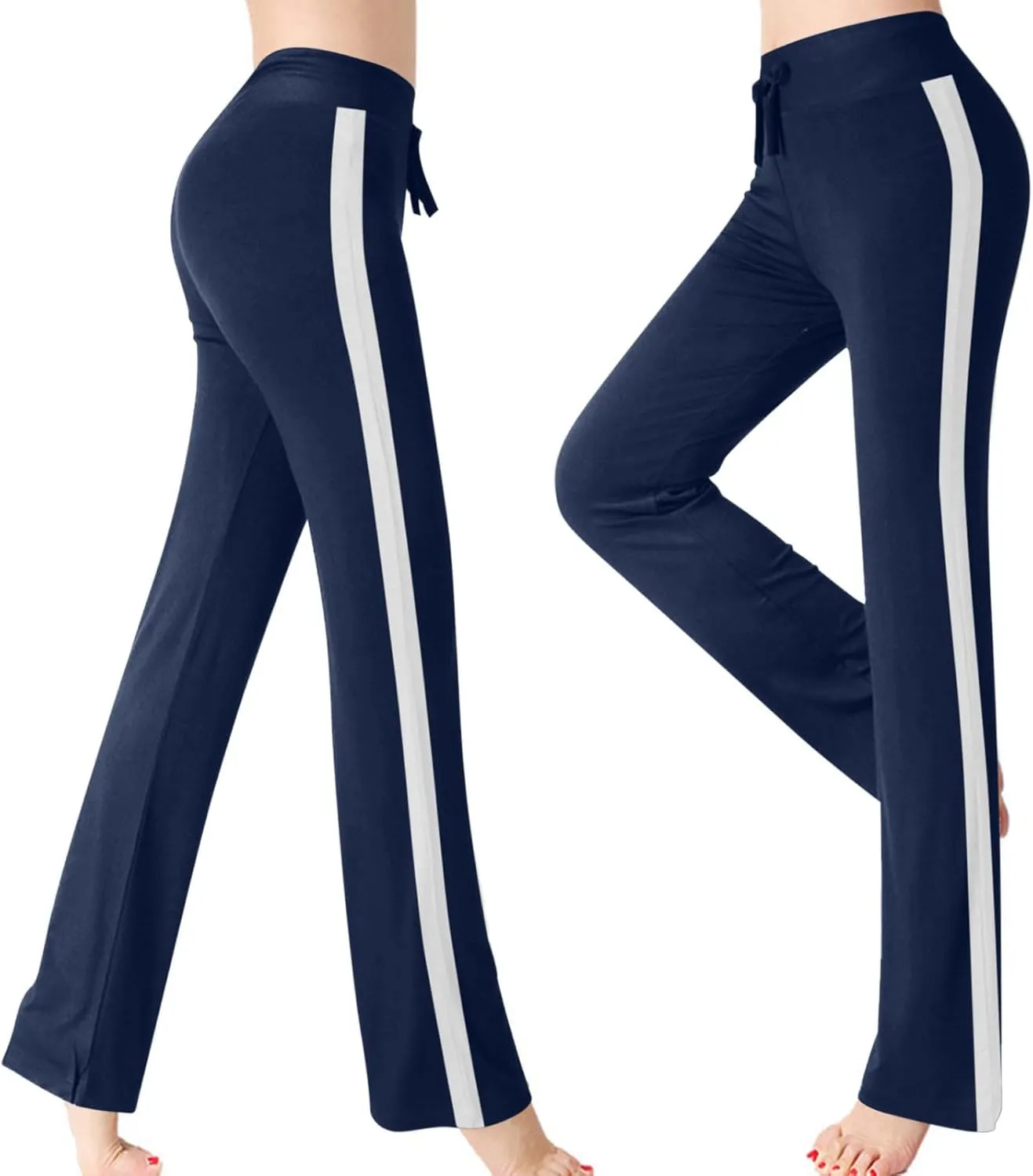 Women's Modal Sweatpant Yoga Leggings Side Striped High Waist Stretch Slim Comfy Jogger Sport Workout Trousers