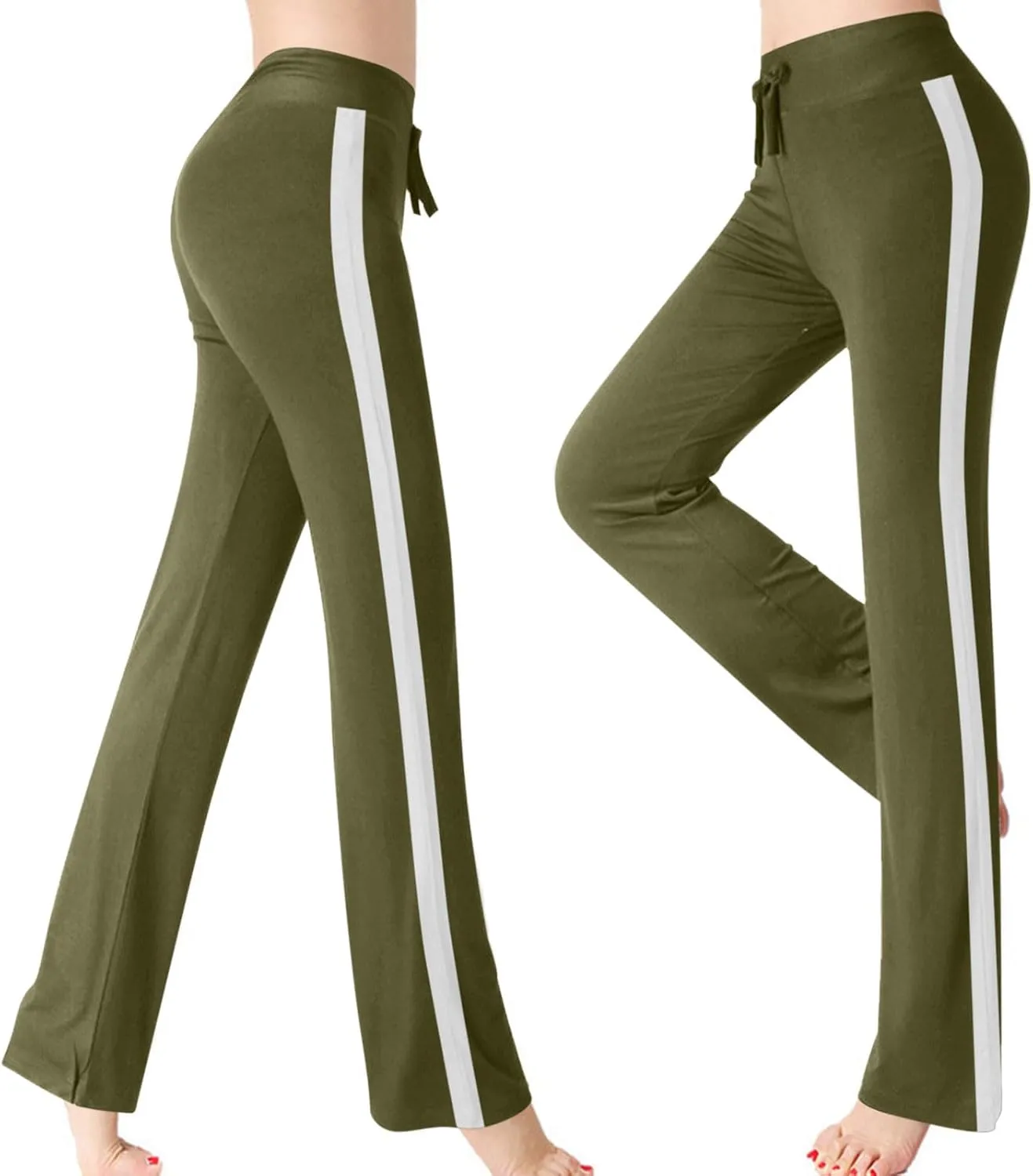 Women's Modal Sweatpant Yoga Leggings Side Striped High Waist Stretch Slim Comfy Jogger Sport Workout Trousers