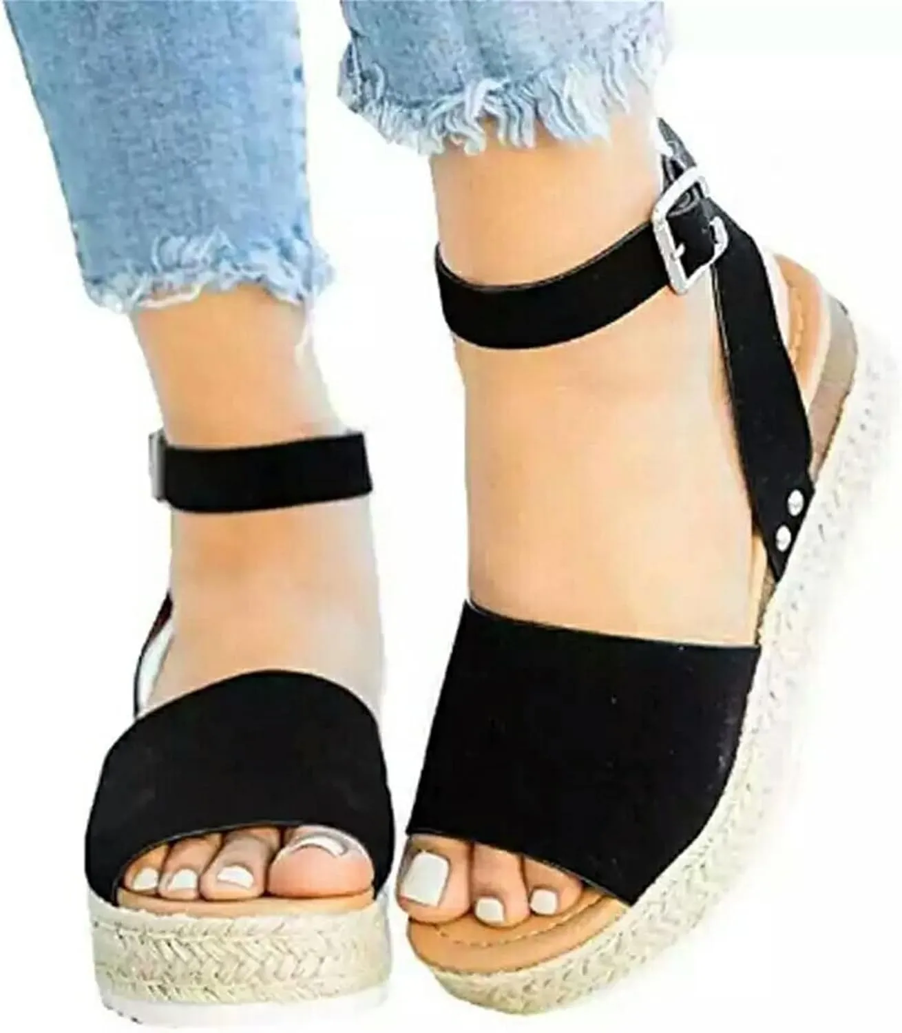 Women's Open Toe Sandals Buckle Ankle Strap Shoes Espadrilles Flatform Wedge Sandal Dressy Casual 2025 Summer Shoe Comfortable Arch Support Shoes Beach Vacation Sandals