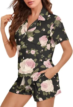 Women's Pajama Set Short Sleeve and Shorts Breathable Printed Loungewear 2 Piece Lounge Pjs Size S-XXL