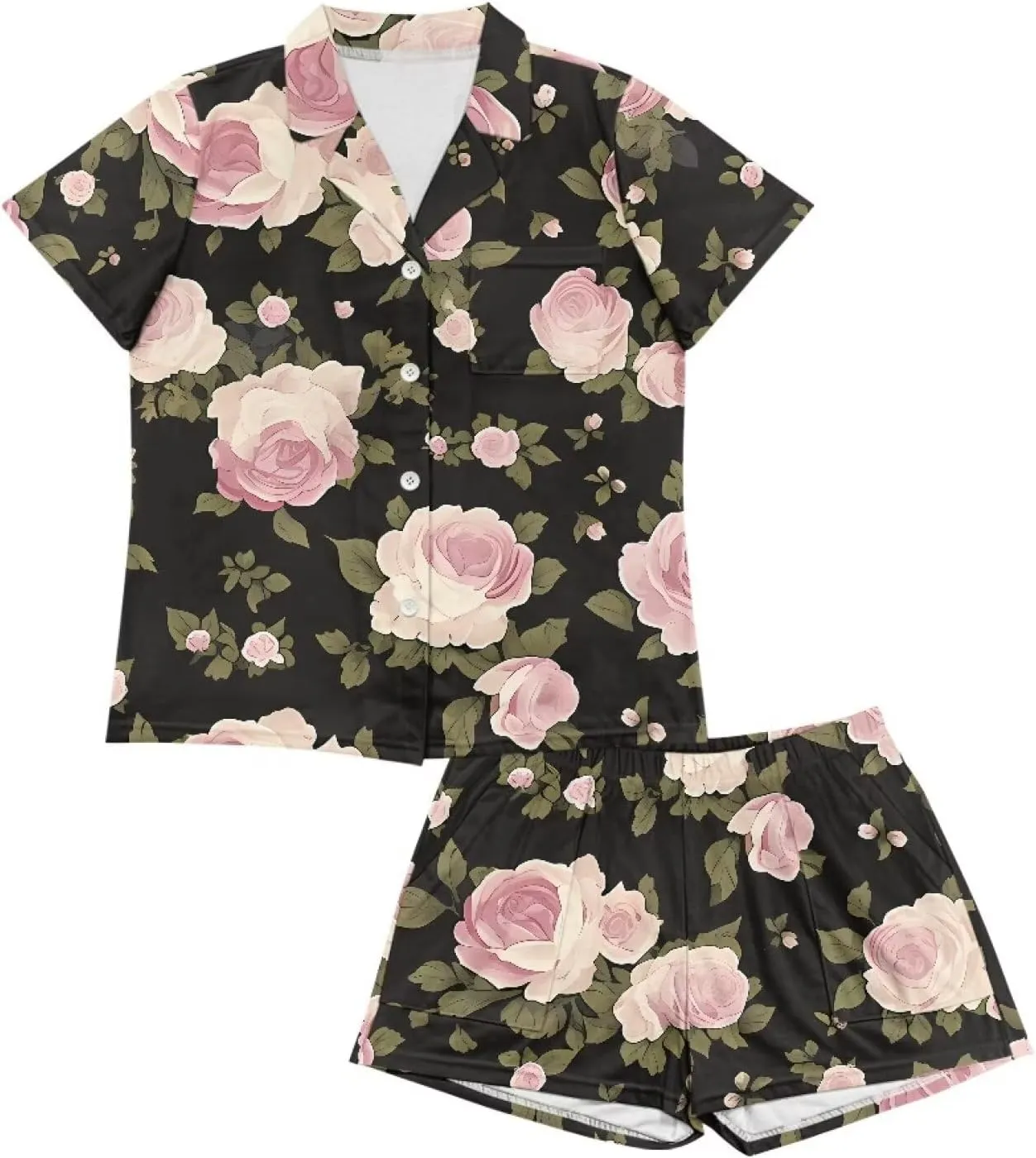 Women's Pajama Set Short Sleeve and Shorts Breathable Printed Loungewear 2 Piece Lounge Pjs Size S-XXL