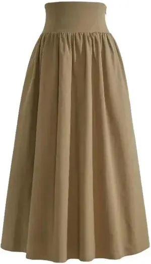 Women's Petite Size Ruffle Midi Skirt with Pocket High Waist Tummy Control Casual Long Skirts, Adjustable Lace-Up Back