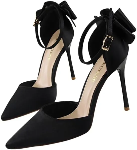 Women's Pointed Ankle Strap high Heel Bridesmaid Shoes Stiletto Wedding Shoes Heel Bow Decoration Party Banquet Catwalk Female high Heels