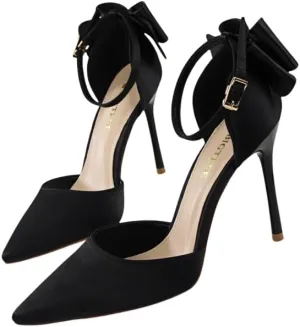 Women's Pointed Ankle Strap high Heel Bridesmaid Shoes Stiletto Wedding Shoes Heel Bow Decoration Party Banquet Catwalk Female high Heels