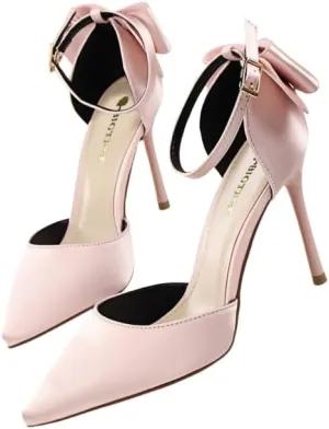 Women's Pointed Ankle Strap high Heel Bridesmaid Shoes Stiletto Wedding Shoes Heel Bow Decoration Party Banquet Catwalk Female high Heels