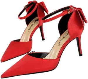 Women's Pointed Ankle Strap high Heel Bridesmaid Shoes Stiletto Wedding Shoes Heel Bow Decoration Party Banquet Catwalk Female high Heels