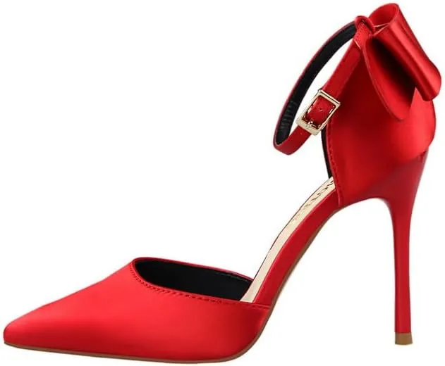 Women's Pointed Ankle Strap high Heel Bridesmaid Shoes Stiletto Wedding Shoes Heel Bow Decoration Party Banquet Catwalk Female high Heels