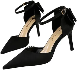 Women's Pointed Ankle Strap high Heel Bridesmaid Shoes Stiletto Wedding Shoes Heel Bow Decoration Party Banquet Catwalk Female high Heels