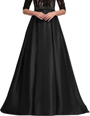 Women's Satin Pleated Maxi Skirt - Elastic High Waisted with Bow & Ruffle Hem A-Line Party Prom Skirt Ankle-Length
