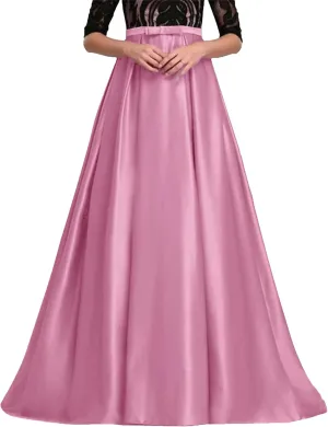 Women's Satin Pleated Maxi Skirt - Elastic High Waisted with Bow & Ruffle Hem A-Line Party Prom Skirt Ankle-Length