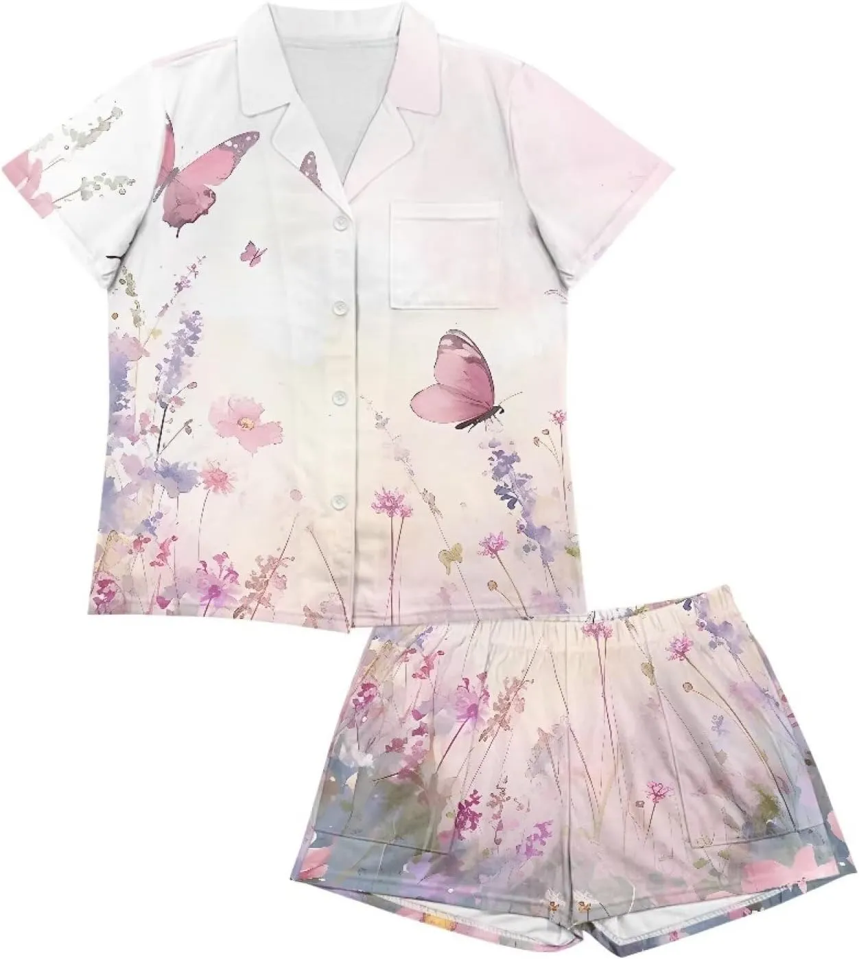 Women's Sleepwear Short Sleeve Pajama Sets Two-Piece Pjs V Neck Tops and Pants with Pockets Size S-XXL