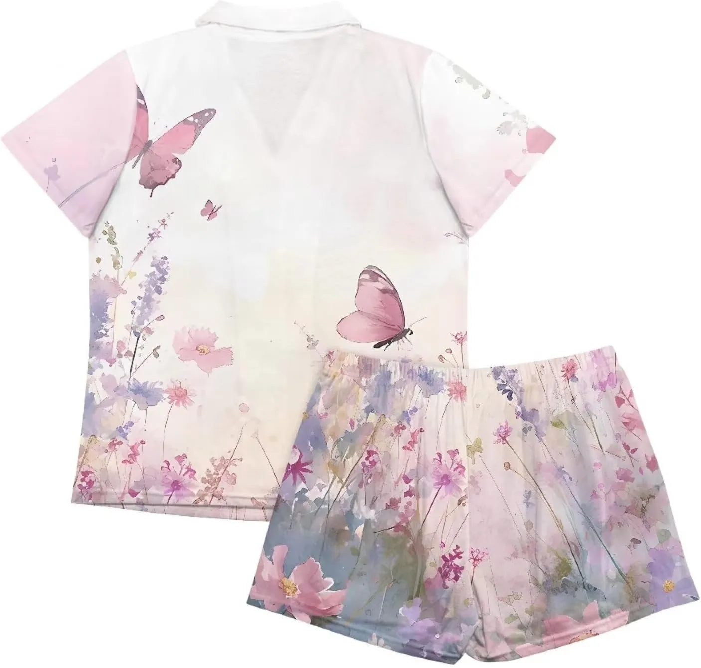 Women's Sleepwear Short Sleeve Pajama Sets Two-Piece Pjs V Neck Tops and Pants with Pockets Size S-XXL