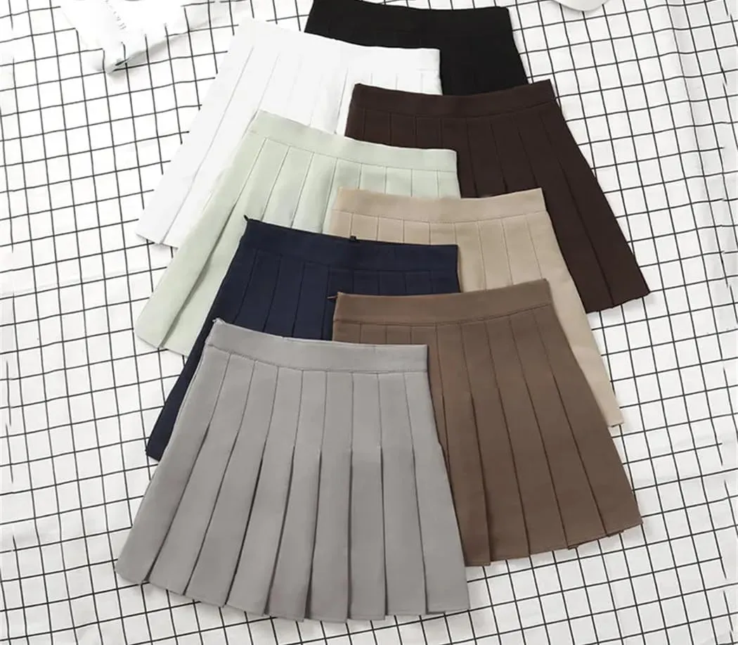 Women's Summer High Waist Harajuku Korean Style Mini Pleated A-Line Solid Skirt