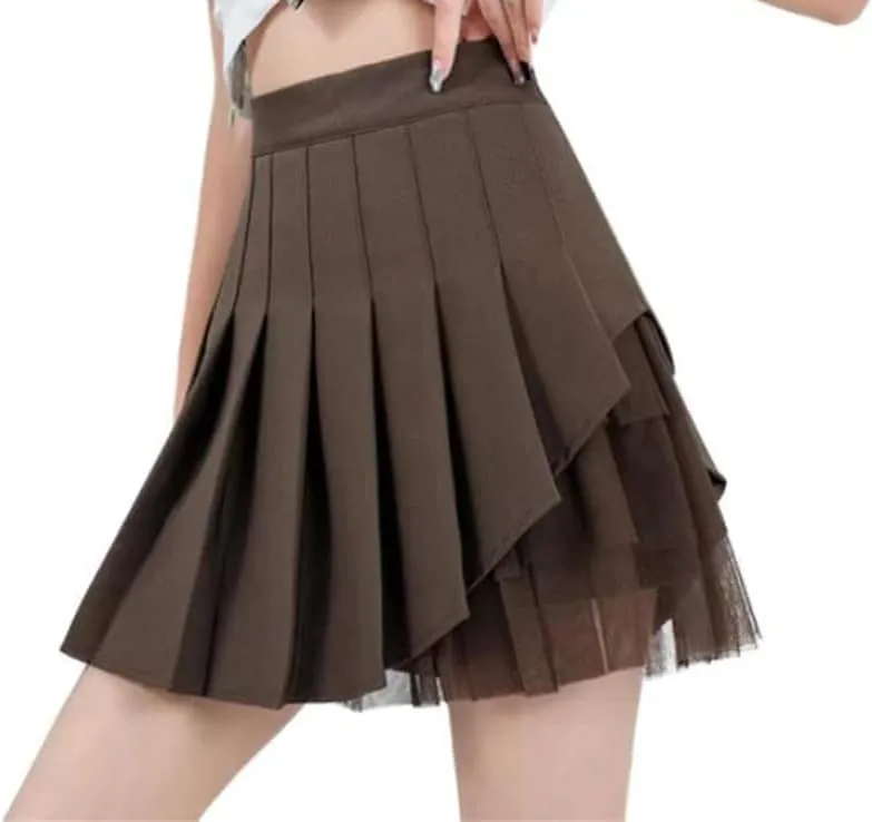 Women's Summer High Waist Harajuku Korean Style Mini Pleated A-Line Solid Skirt