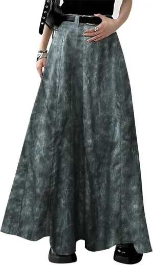 Women's Tie-Dye Maxi Skirt - High Waisted A-Line with Belt Loops & Ankle-Length Ruffles Boho Swing Skirt