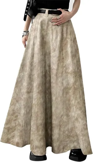 Women's Tie-Dye Maxi Skirt - High Waisted A-Line with Belt Loops & Ankle-Length Ruffles Boho Swing Skirt