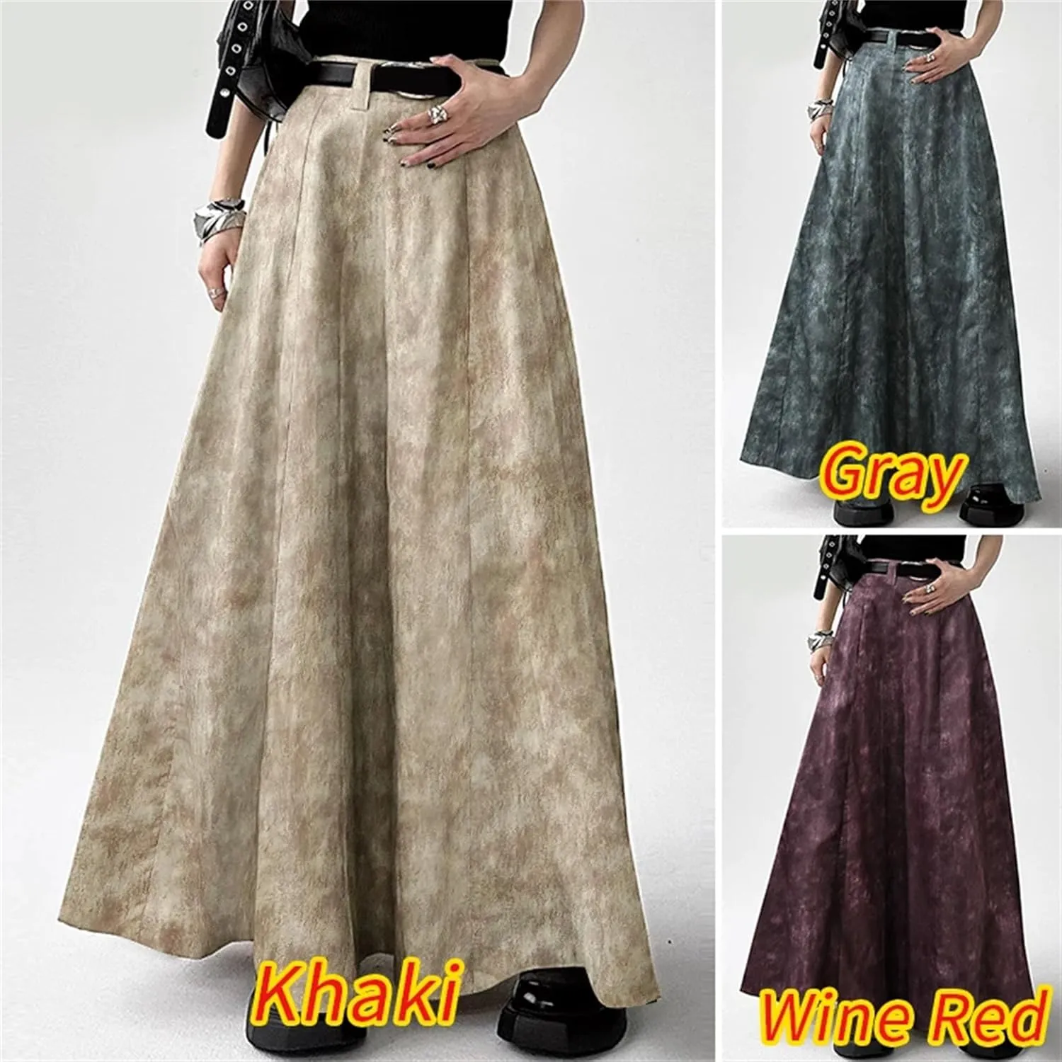 Women's Tie-Dye Maxi Skirt - High Waisted A-Line with Belt Loops & Ankle-Length Ruffles Boho Swing Skirt