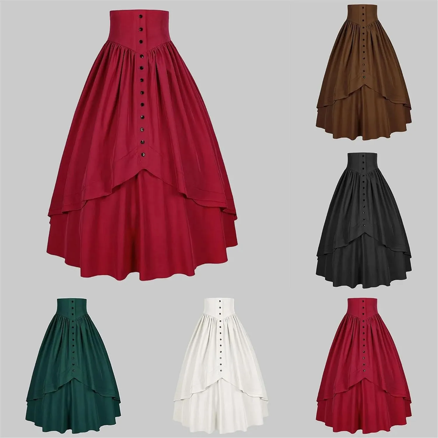 Women's Tummy Control High Waisted Maxi Skirt Gothic Vintage Tiered Ruffled A Line Swing Skirts for Party Prom