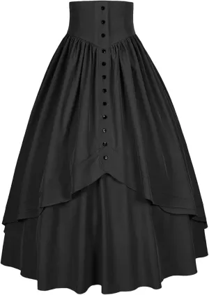 Women's Tummy Control High Waisted Maxi Skirt Gothic Vintage Tiered Ruffled A Line Swing Skirts for Party Prom