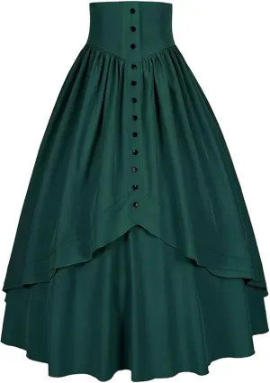 Women's Tummy Control High Waisted Maxi Skirt Gothic Vintage Tiered Ruffled A Line Swing Skirts for Party Prom