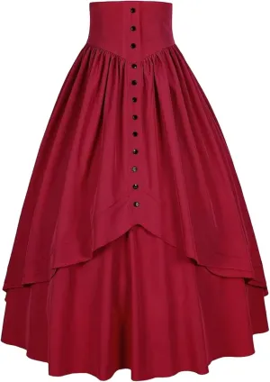 Women's Tummy Control High Waisted Maxi Skirt Gothic Vintage Tiered Ruffled A Line Swing Skirts for Party Prom