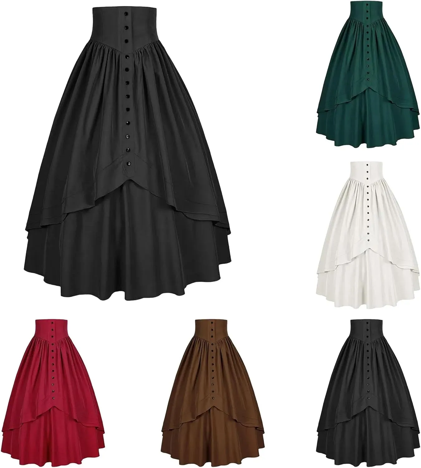 Women's Tummy Control High Waisted Maxi Skirt Gothic Vintage Tiered Ruffled A Line Swing Skirts for Party Prom