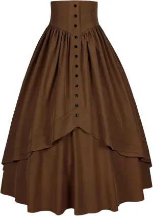 Women's Tummy Control High Waisted Maxi Skirt Gothic Vintage Tiered Ruffled A Line Swing Skirts for Party Prom