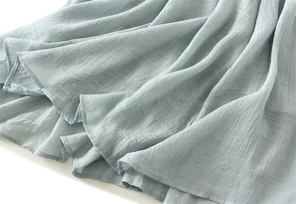 Women's Vintage 2 Layered Solid Long Skirt Elastic High Waist Cotton Linen Swing A-Line Skirts