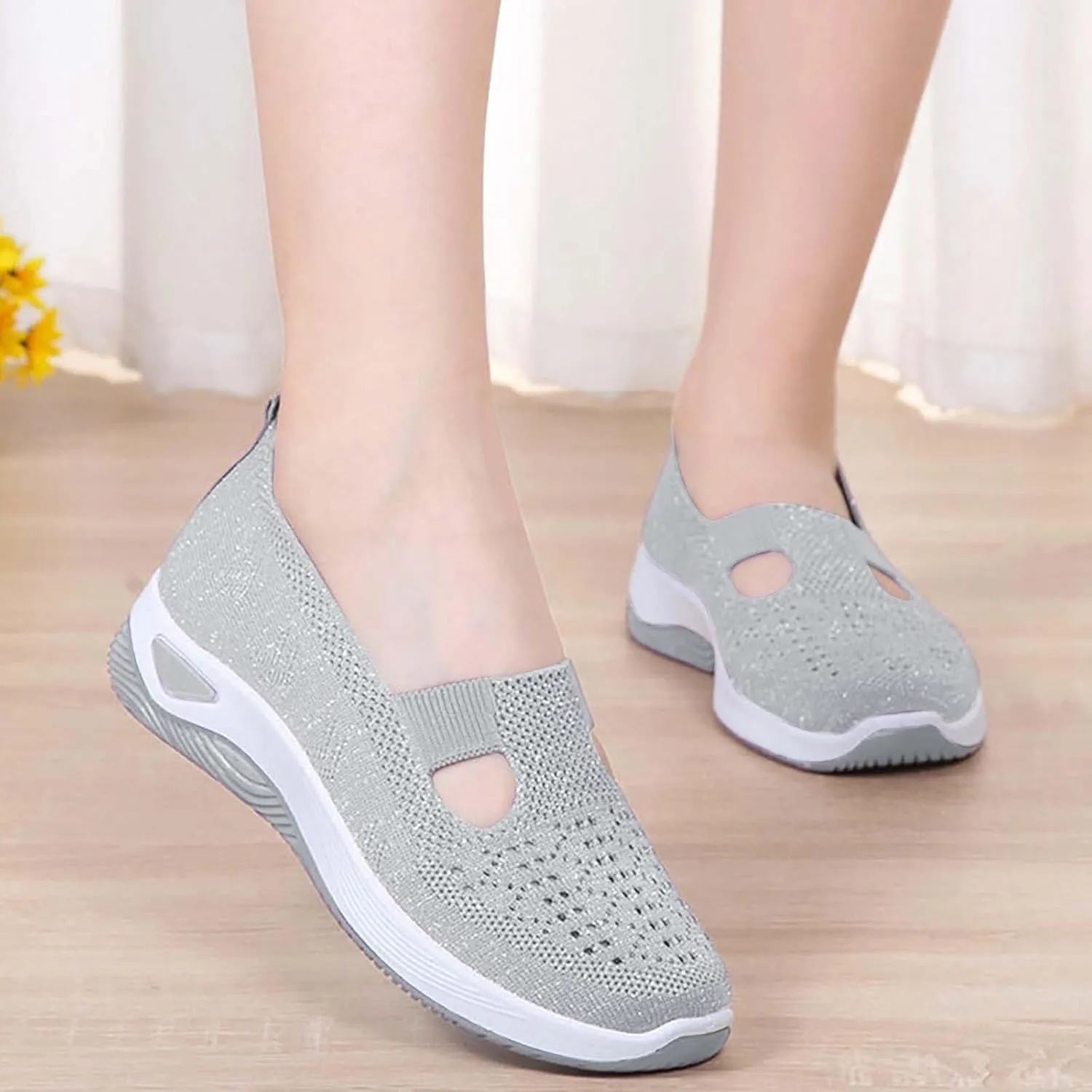 Women's Woven Orthopedic Breathable Soft Shoes Slip On Shoes Women Arch Support Women's Casual Shoes Platform Sneakers Waterproof Tennis Shoe Loafers Shoe
