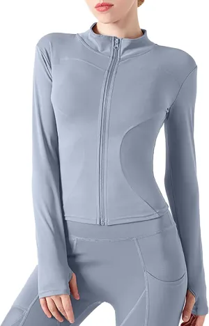 Women's Yoga Activewear Zipper Front Sports Tops Long Sleeve Sports Cropped Tops Women Jacket