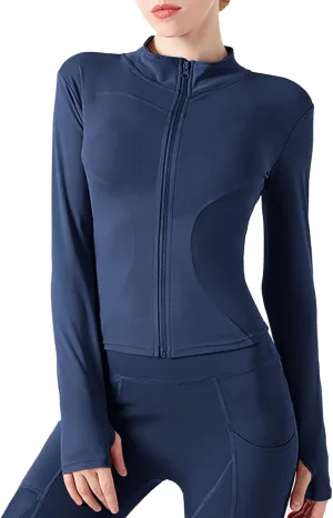 Women's Yoga Activewear Zipper Front Sports Tops Long Sleeve Sports Cropped Tops Women Jacket