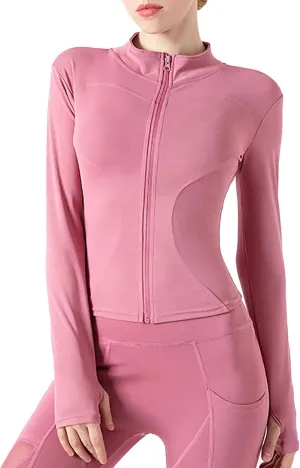 Women's Yoga Activewear Zipper Front Sports Tops Long Sleeve Sports Cropped Tops Women Jacket