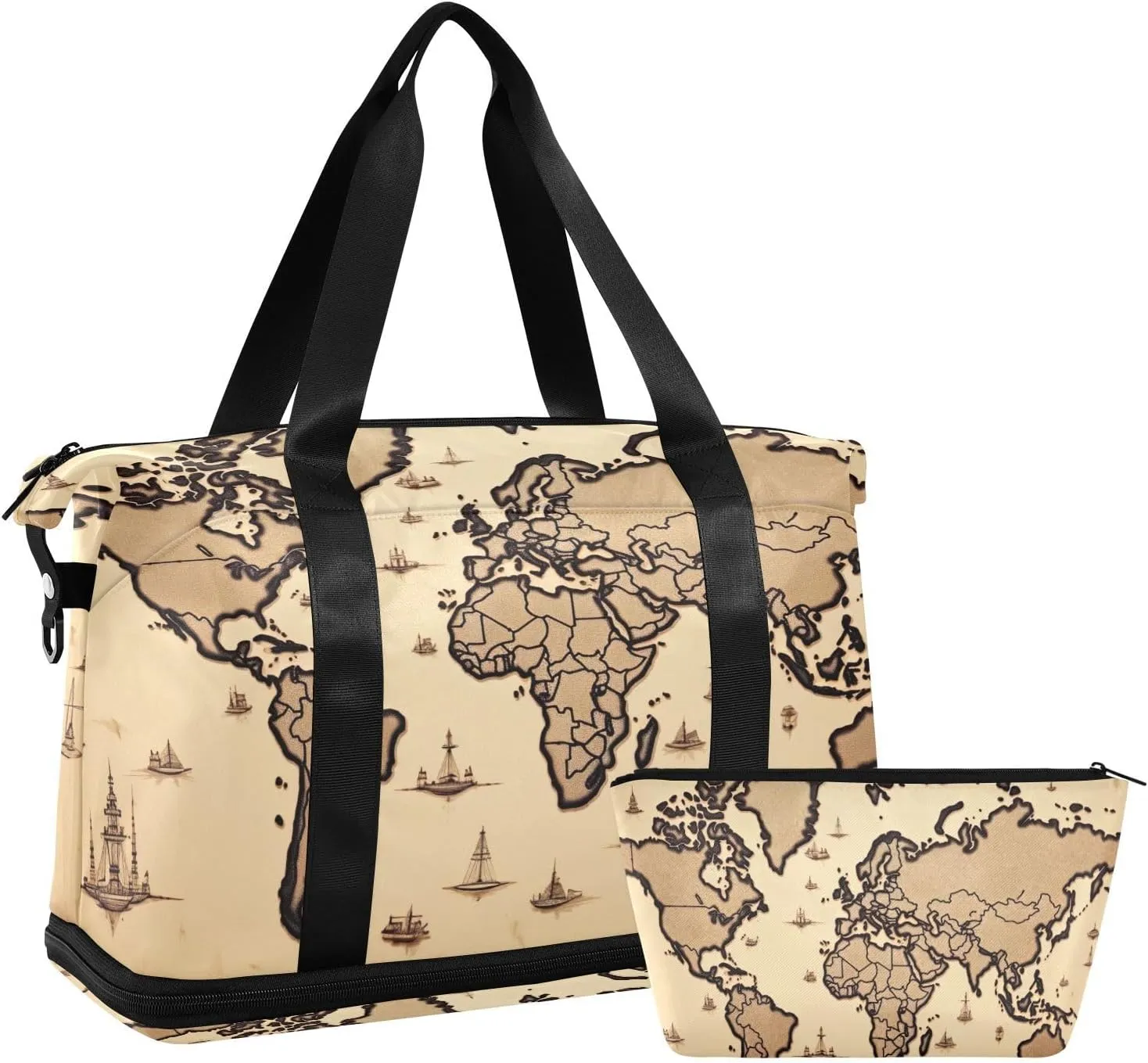 xigua Gym Bag Brown Map Travel Duffel Bag - Sports Gym Bag with Dry Wet Pocket Cosmetic bag & Shoes Compartment for Women and Men