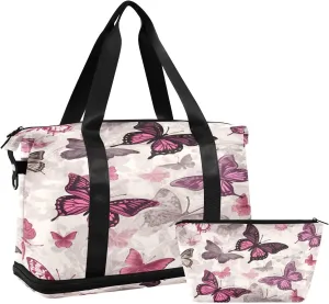 xigua Gym Bag Butterflies Travel Duffel Bag - Sports Gym Bag with Dry Wet Pocket Cosmetic bag & Shoes Compartment for Women and Men