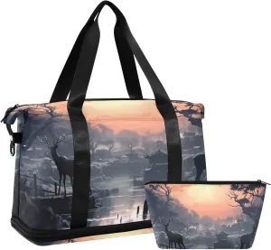 xigua Gym Bag Deer Travel Duffel Bag - Sports Gym Bag with Dry Wet Pocket Cosmetic bag & Shoes Compartment for Women and Men