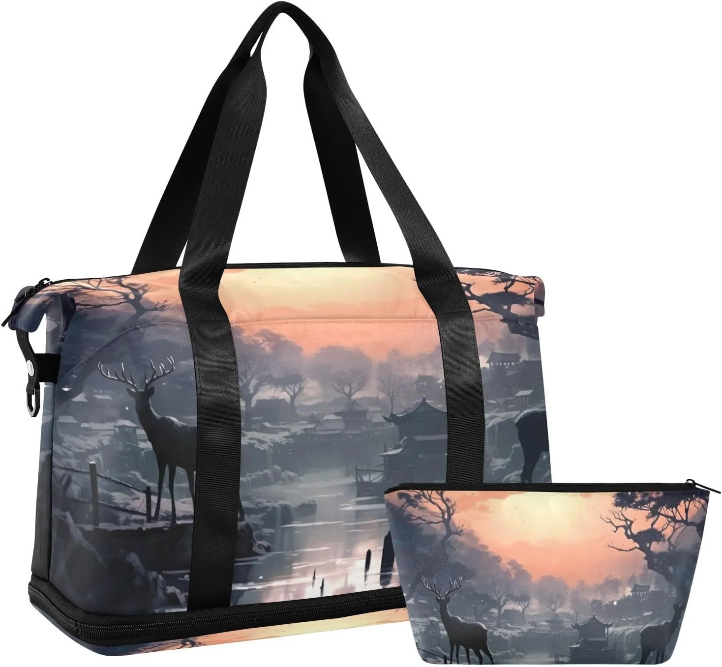 xigua Gym Bag Deer Travel Duffel Bag - Sports Gym Bag with Dry Wet Pocket Cosmetic bag & Shoes Compartment for Women and Men
