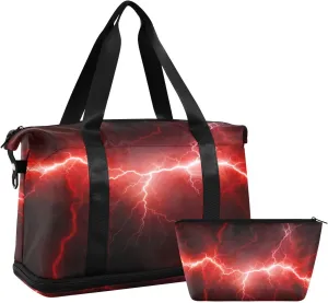 xigua Gym Bag Red Lightning Travel Duffel Bag - Sports Gym Bag with Dry Wet Pocket Cosmetic bag & Shoes Compartment for Women and Men