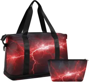 xigua Gym Bag Red Lightning Travel Duffel Bag - Sports Gym Bag with Dry Wet Pocket Cosmetic bag & Shoes Compartment for Women and Men